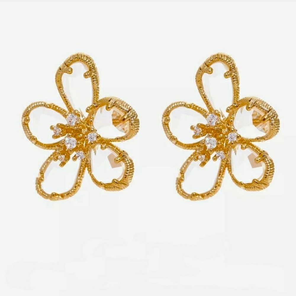 Floral embellished gold and crystal earrings; nwot - Picture 7 of 10